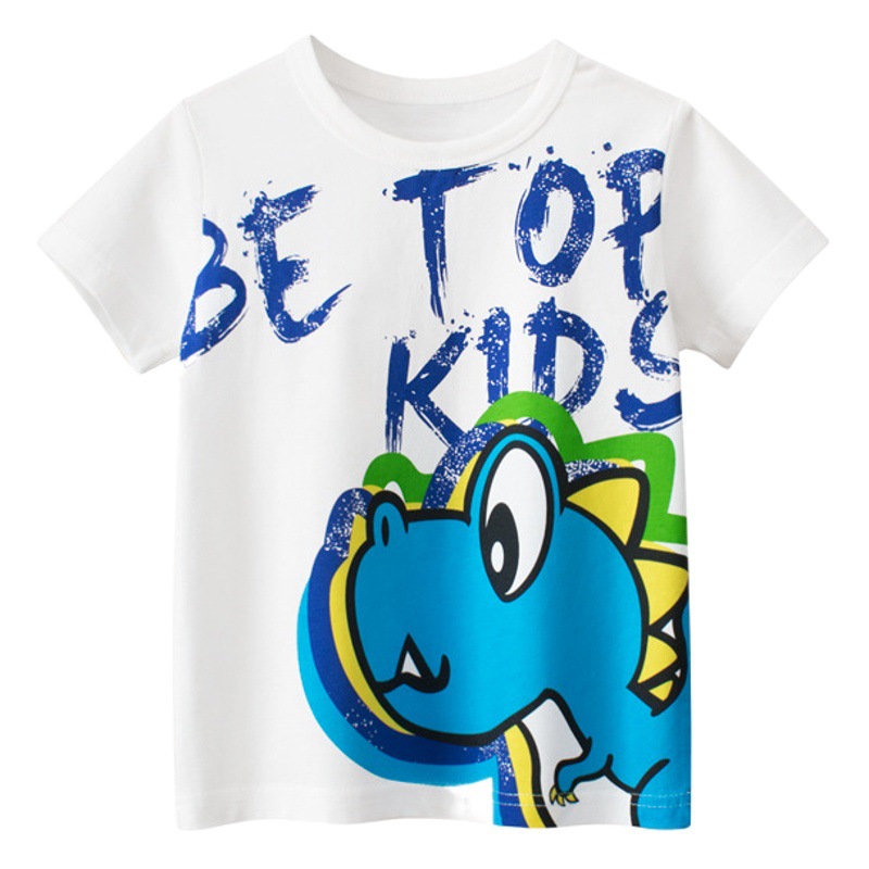Pequeño barco azul marca de moda ropa para niños al por mayor Camiseta de manga corta para niños ropa de verano para bebés dibujos animados dinosaurio entrega de una pieza