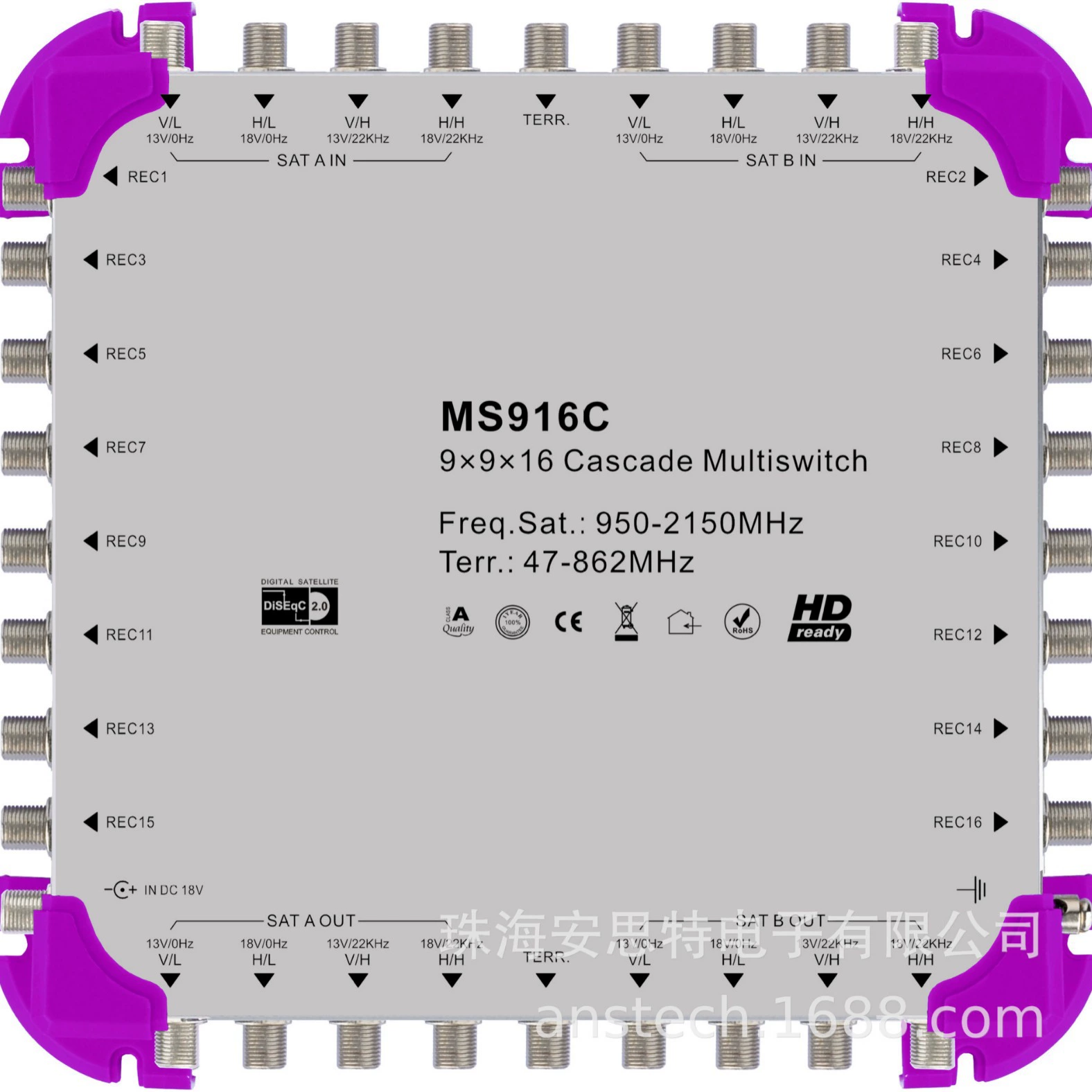 MS916C Спутниковое мультиплексное переключатель Multiswitch 9in каскад/терминал