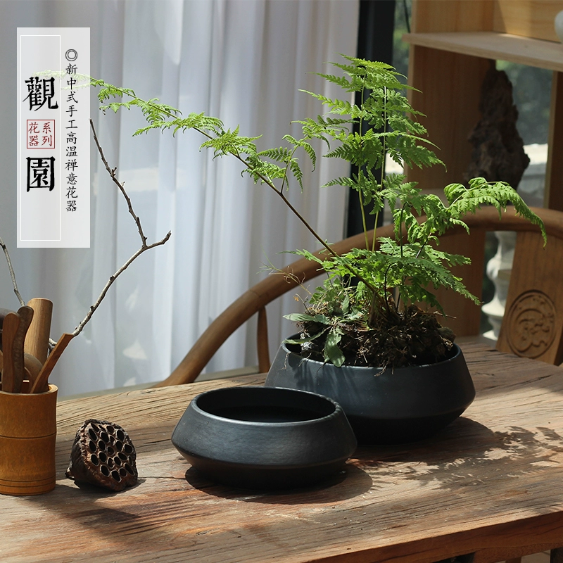 Jianshan цветочная композиция посуды дзен японский стиль ретро новый китайский керамический гидропонный цветок черная вода сушеная закуска