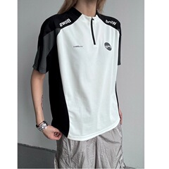 ハーフジップコントラストカラーコールドTシャツ男性と女性のための夏薄いアウトドアスポーツトレーニングジャージ日焼け止め速乾性半袖