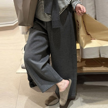 现 孕妇灰色奶皮裤秋冬精致小个子穿搭糯米香蕉裤九分弯刀休闲裤