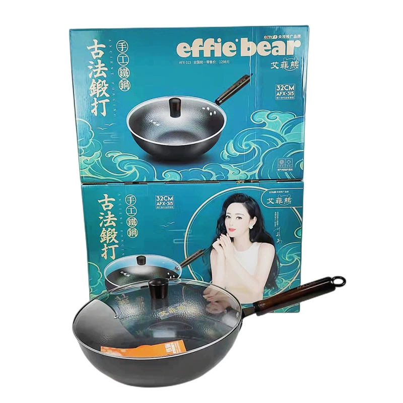 艾菲熊 Wok pan Non-stick pan Frying pan Uncoated Thickened frying pan Thick bottomed iron pot Chinese cast iron
