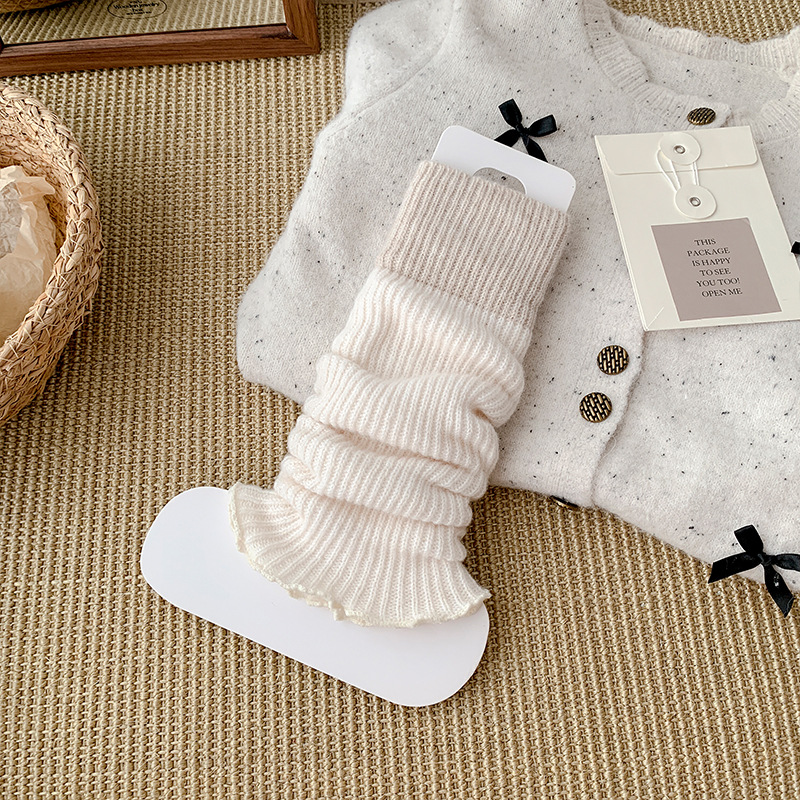 Leg Warmers Bootshang Cotton Pile Socks For Women Contrast Color Knitted Wool Leg Warmers Autumn And Winter Thickened Warm Stitching Gray Calf Socks_voghion.com