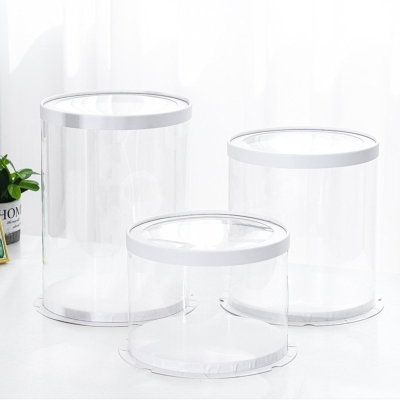 La celebridad de Internet DIY fluido oso caja de embalaje transparente redondo blanco 53cm multi-tamaño redondo caja de la torta de cumpleaños