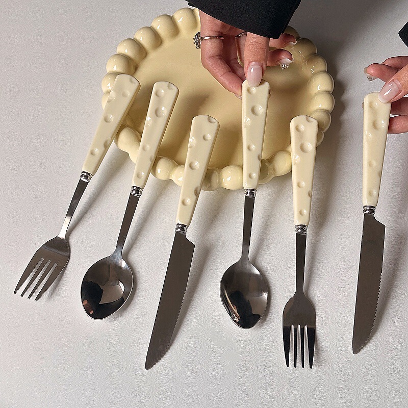 Cutlery Set with Cheese Spoons and Forks, Cute and Aesthetically Pleasing Stainless Steel Knife, Fork, and Spoon for Home Use, High-End Western-Style Dining