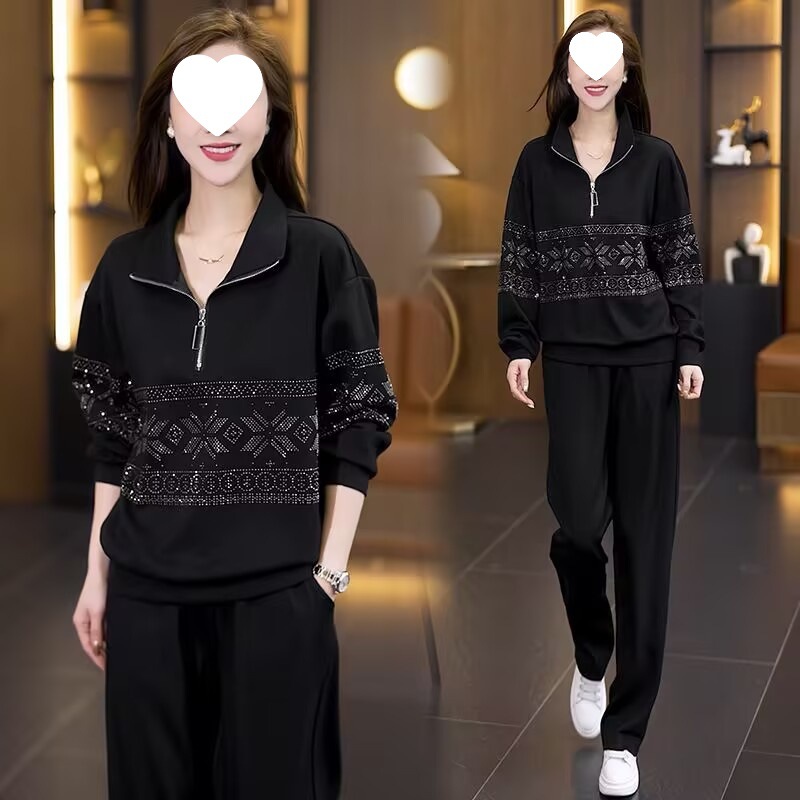 7009#大码女装春秋季新款休闲时尚运动套装胖妹妹减龄卫衣两件套