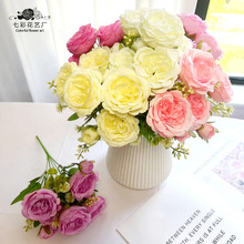 现货春色9头洋牡丹春色包芯牡丹仿真花假花婚庆布置仿真波斯玫瑰
