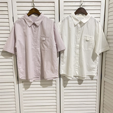 日系学院风短袖衬衫少女2024新款夏休闲直筒宽松半截袖衬衣香芋紫