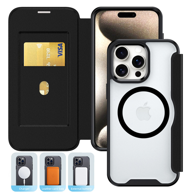 Suitable for Apple 17Promax Xunjia Magnetic Phone Case Iphone16E Flip Card Holder 12Pro Protective Leather Case