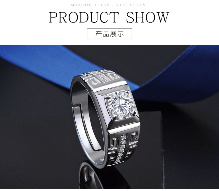 New diamond-studded menu0027s domineering ring s925 sterling silver zircon ring