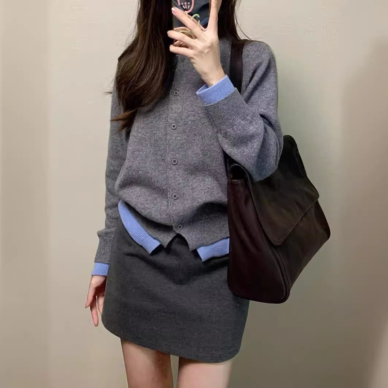 Gray soft glutinous sweater women's spring and autumn high-grade elegant casual all-match button cardigan coat