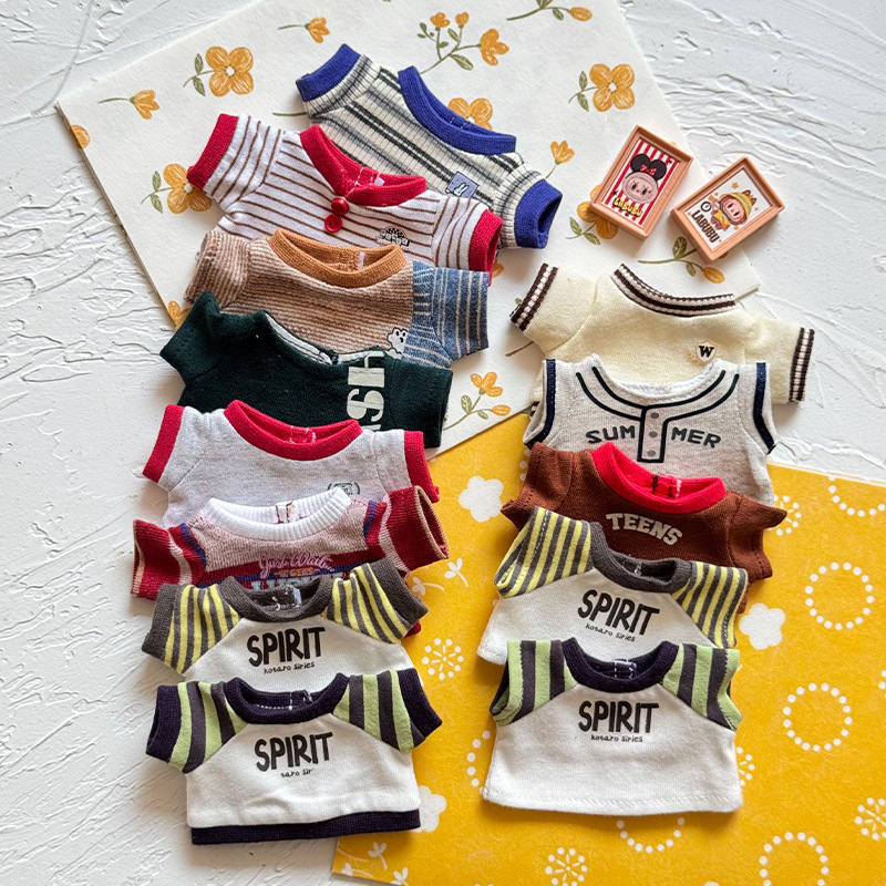 Excluding the Doll】Labubu Doll Clothes, First, Second, and Third Generation Dress-Up T-Shirts, Labubu Replacement L068 Colorful Summer T-Shirt