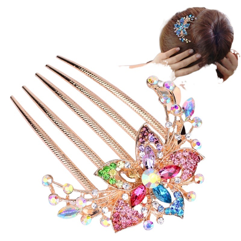 Peine de inserción de diamante de aleación Peine de pelo de estilo coreano rizador de pelo de las mujeres flequillo peine cabeza de bola peine de pelo peine de cinco dientes accesorios para el cabello mujeres