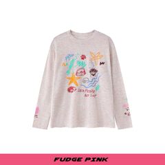 Fudge Pink 25秋季New甜美少女趣味图案宽松长袖T恤