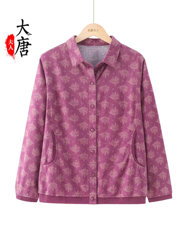 中老年人纯棉衬衫女奶奶秋装薄款长袖外套妈妈全棉衬衣老人衣服|undefined