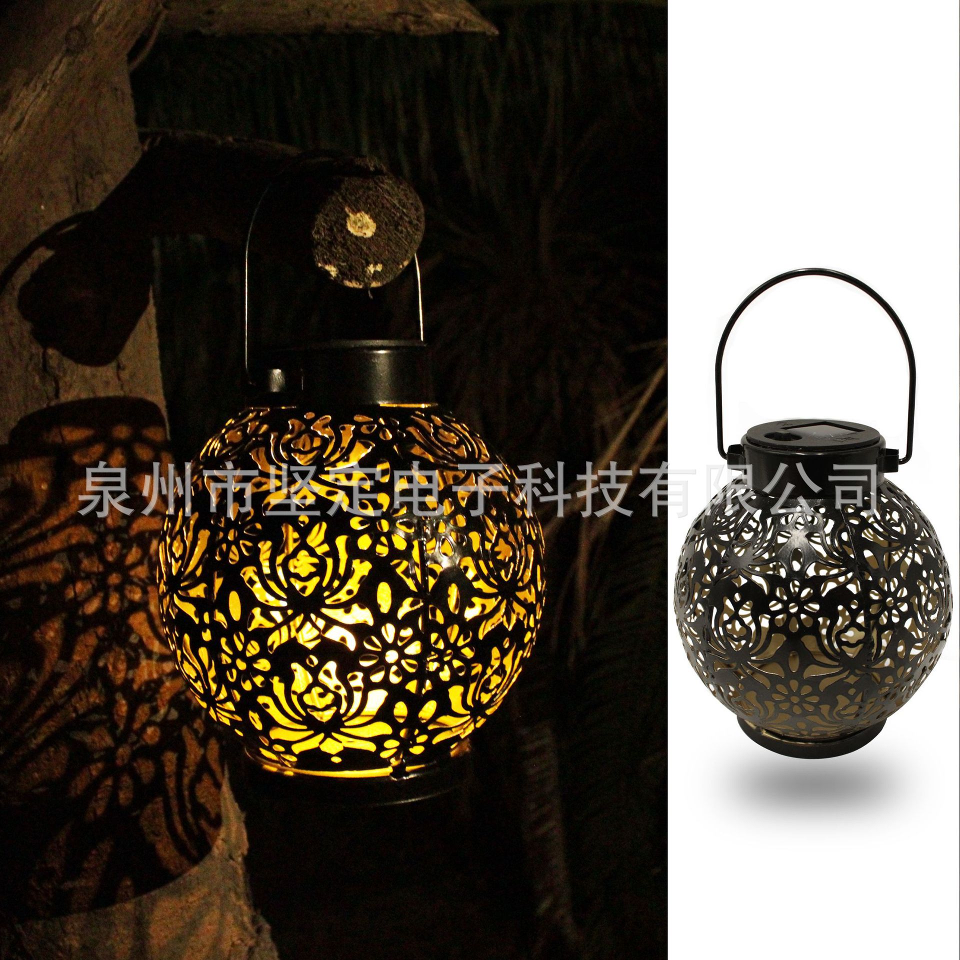 Amazon transfronteriza llevó la lámpara del árbol linterna solar al aire libre patio paisaje lámpara decoración hueco de hierro lámpara colgante