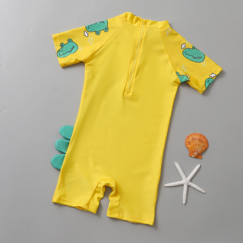 Children's swimsuit boy boy one-piece sun protection quick-drying zipper children's short-sleeved cute cartoon dinosaur baby swimsuit
