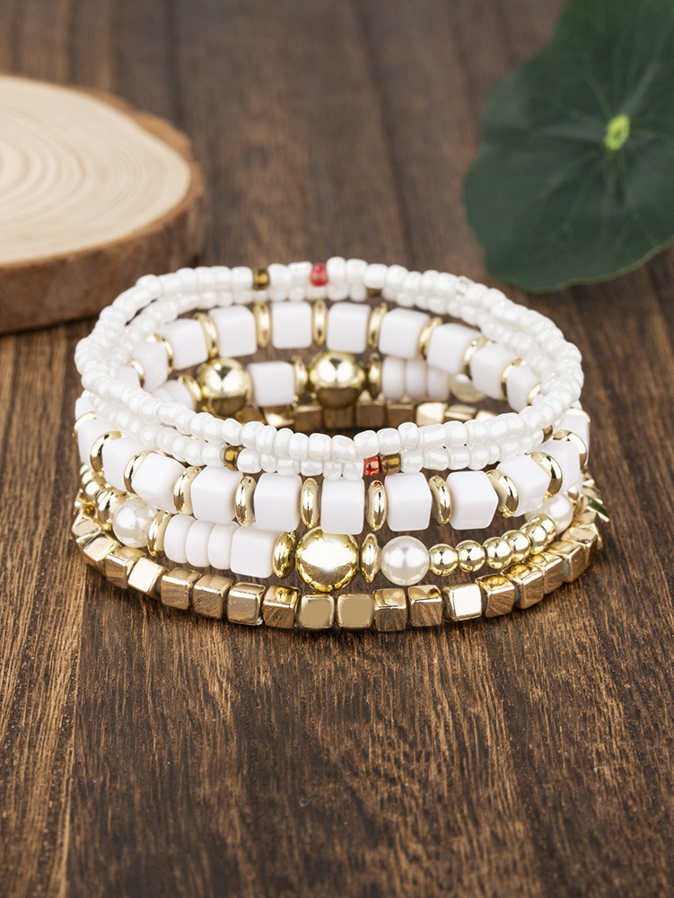 20g Weight Acrylic Pendant Material Bracelets Classification Alloy Chain Material 1 Set Quantity Holiday, Daily, Street Occasion Alloy Material Geometric Pattern Unisex Gender Beaded, Plating Design Retro Style Retro Geometric Alloy Beaded Bracelets Wholesale 11