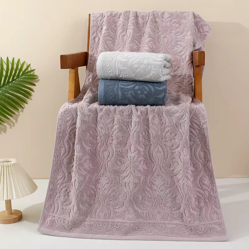 Customized Export Embossed Bath Towel Set with Jacquard Hollow Pattern, Made of Pure Cotton for Cross-Border Trade