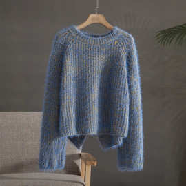 秋冬新款小香风蓝色浣熊绒毛衣秋冬冷淡系轻奢名媛加厚上衣女代发