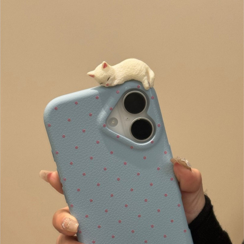 かわいい波点猫はリンゴ14携帯ケースiPhone16純色15promax新13包12女を適用している|undefined
