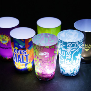 Amazon LED Light Emitting Cup Water Induction Glitter Cup Food Grade Beer Cup Full Print Full Color Logo Luminous Wine