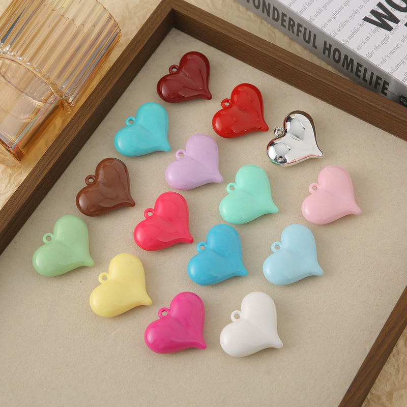 42*35mm Colorful Heart Pendant Necklace Sweet Painted Colorful Hanging Hole P Peach Heart Pendant DIY Jewelry Material