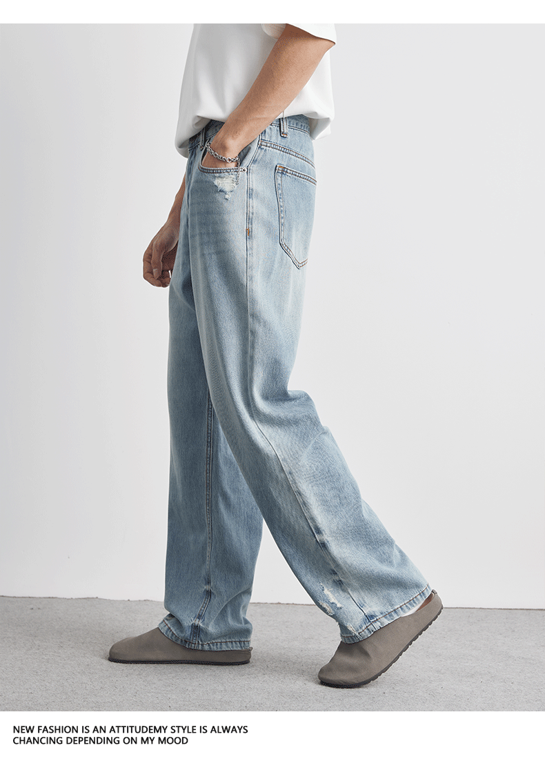 Quần jean nam ống rộng, màu xanh nhạt, phong cách cleanfit, chất liệu mỏng nhẹ — Màu xanh lam nhạt chi tiết 18