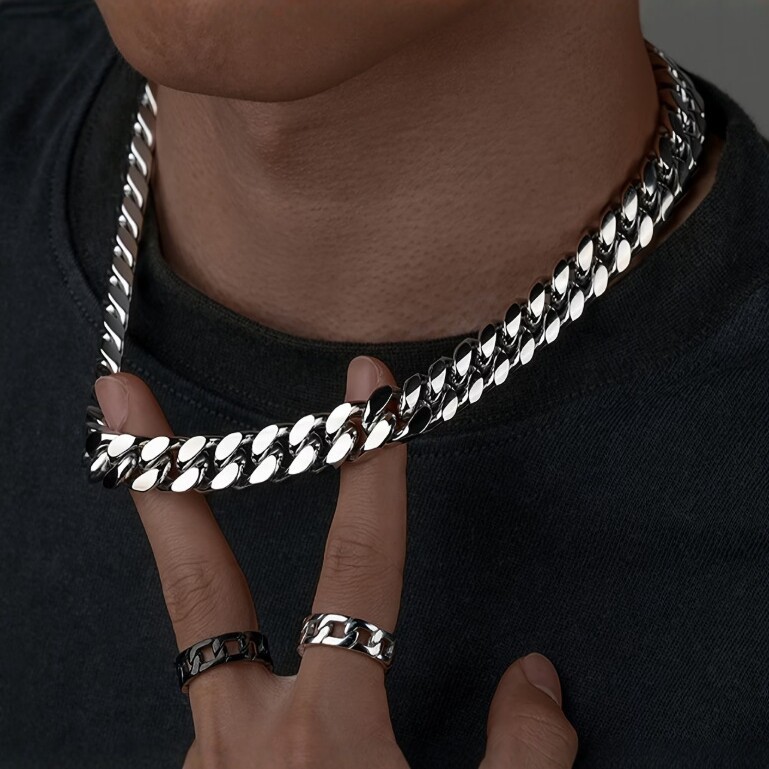 2026 New Creative Fashion Trendy Men's Necklace Hot-Selling Korean Style Jewelry Set Chain Simple Cross-Border