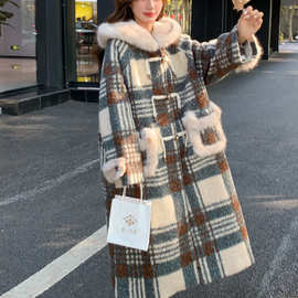 设计感宽松连帽毛呢外套女2025冬季新款氛围感气质休闲中长款大衣