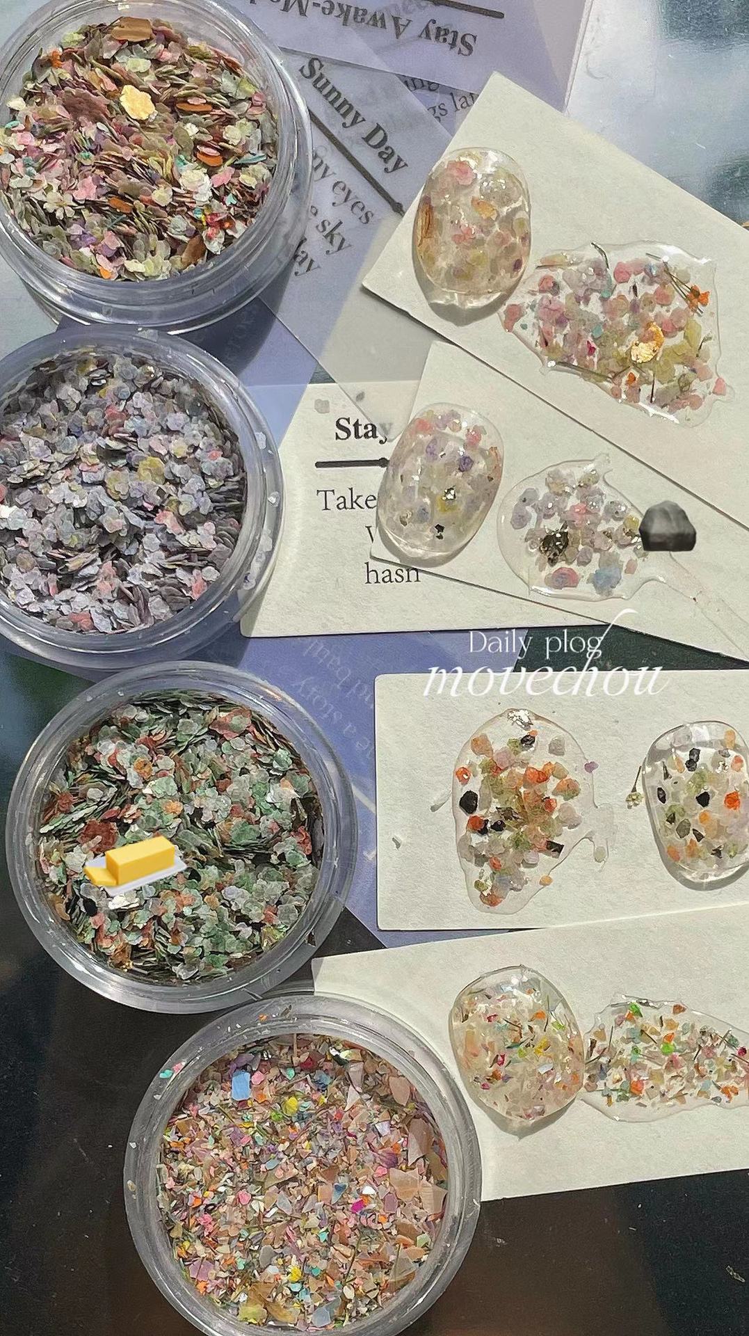 Korean Style ins Niche Fire Paint Manicure High-end Atmosphere Terrazzo Material Glue Flat Replacement Dried Flower Rock Piece Jewelry