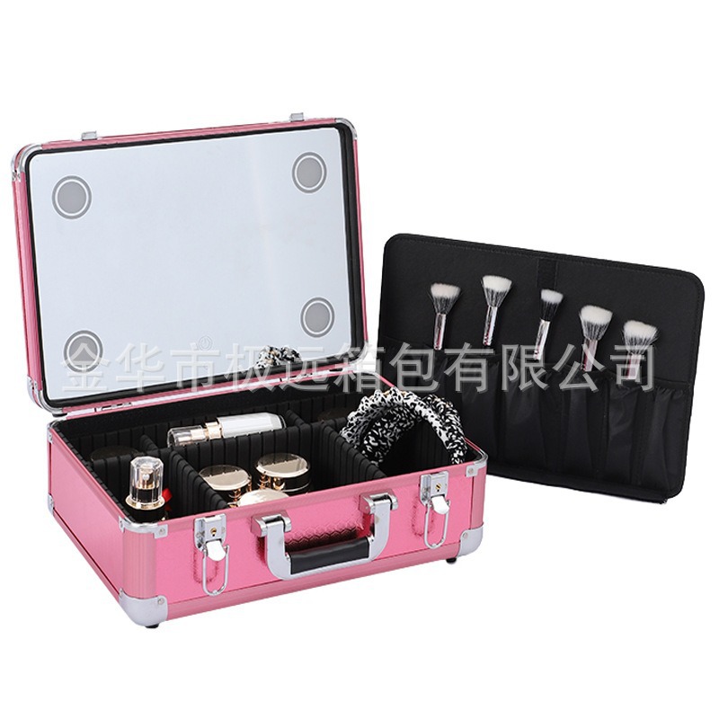 Caja de maquillaje multifuncional con espejo con lámpara portátil de gran capacidad caja de herramientas de maquillaje caja de almacenamiento de manicuras de mercado nocturno