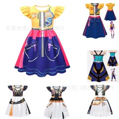 跨境新 女童飞飞袖裙猎魔女团cosplay 儿童连衣裙童小女孩