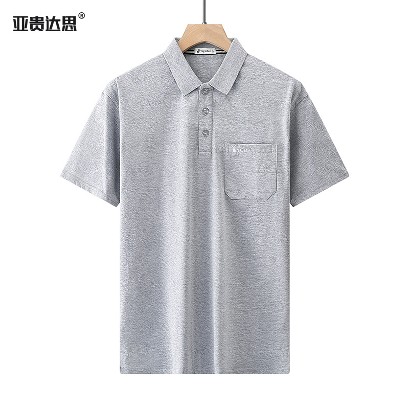 Verano de los hombres de mediana edad papá solapa de algodón bolsillo real Camiseta de manga corta de mediana edad y ancianos sueltos Top ropa de verano abuelo