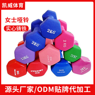Cross-Border Wholesale Color Fixed Hexagonal Dumbbells for Home and Commercial Fitness Equipment Frosted Glossy Home Dipped Plastic Dumbbells