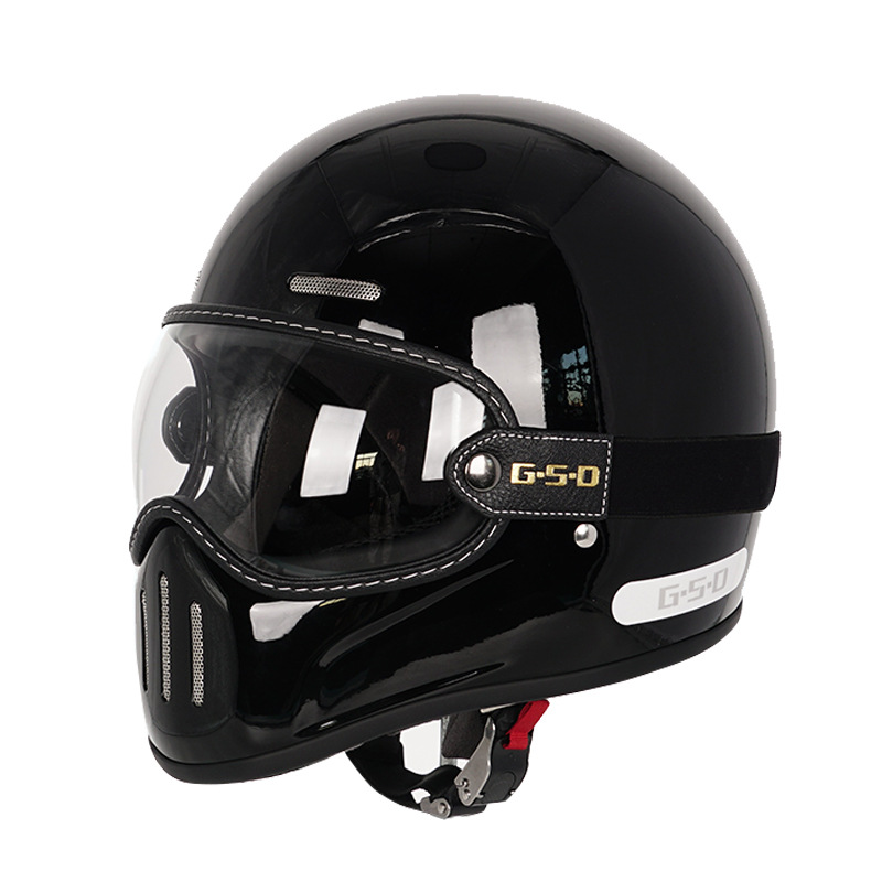 Motuoche Fiberglass Retro Motorcycle Helmet Full Face Motorbike Helmet (Motosiklet kaskı (dəbilqə)) - starry-sky-black-transparent-lens-m55-56
