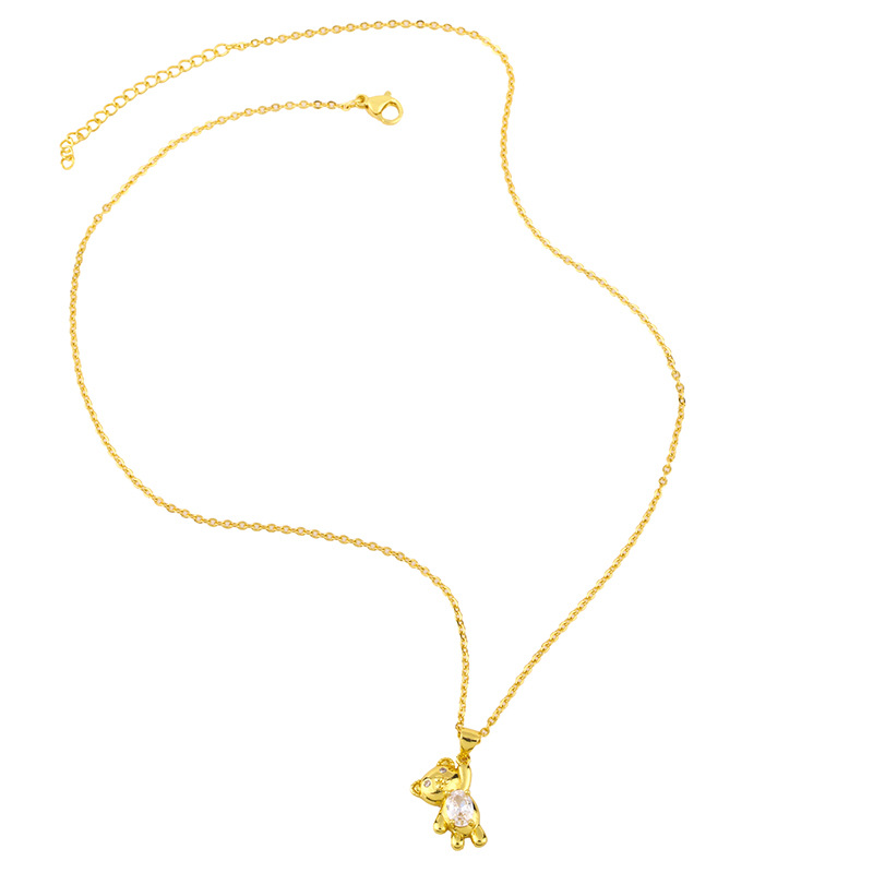 wholesale jewelry bear shape pendant copper inlaid zircon necklace nihaojewelry
