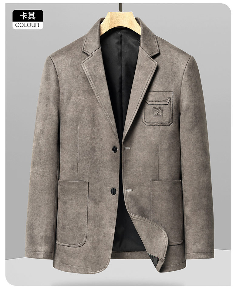 Áo khoác vest nam da lộn phong cách retro hai cúc dáng ôm, tay dài cổ vest — Màu kaki, Màu nâu cà phê, màu đen chi tiết 19