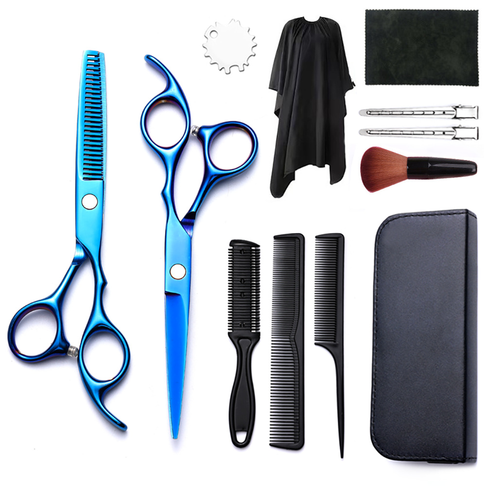 Corte de pelo tijeras transfronterizas amazonas color tijeras de dientes planas cortadas delgadas frange tijeras divisorias fábrica de tijeras al por mayor set de tijeras de peluquería