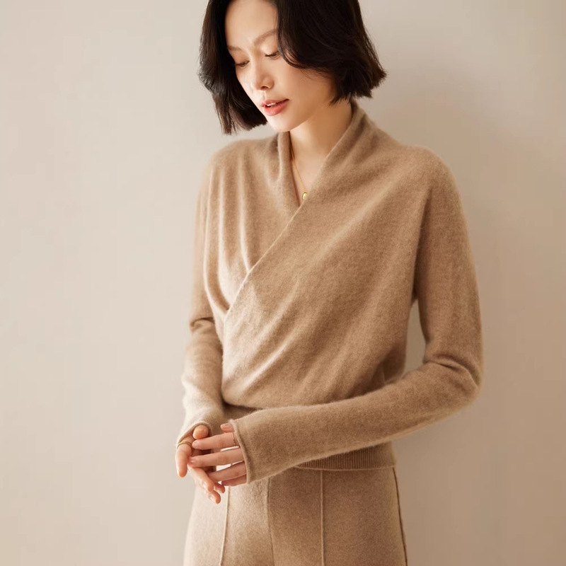 2026 Autumn and Winter New Loose Plus-Size Cashmere Sweater for Women, V-Neck Cross-Over Robe-Style Outerwear, Lazy Style Thin Sweater 2026 Autumn and Winter New Loose Plus-Size Cashmere Sweater for Women, V-Neck Cross-Over Robe-Style Outerwear, Lazy Style Thin Sweater