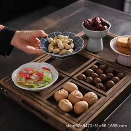 围炉茶点盘禅意实木托盘中式点心盘干果糕点小吃水果盘零食盘