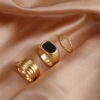 Set, golden universal ring, 3 piece set, french style