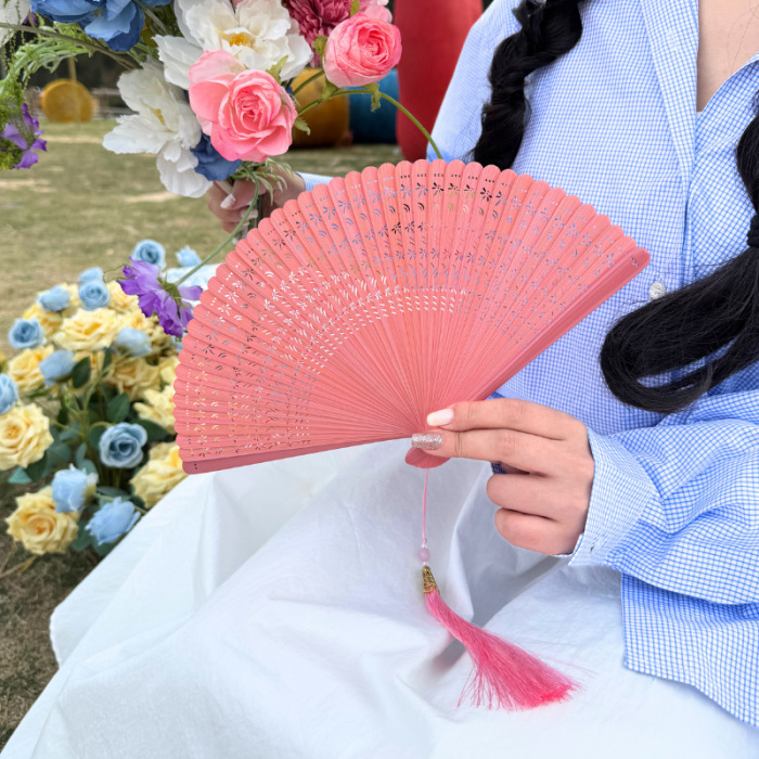 中国風全竹古典扇子女性日本式古風古典黒折扇竹扇漢服舞踏扇持ち歩きやすい|undefined
