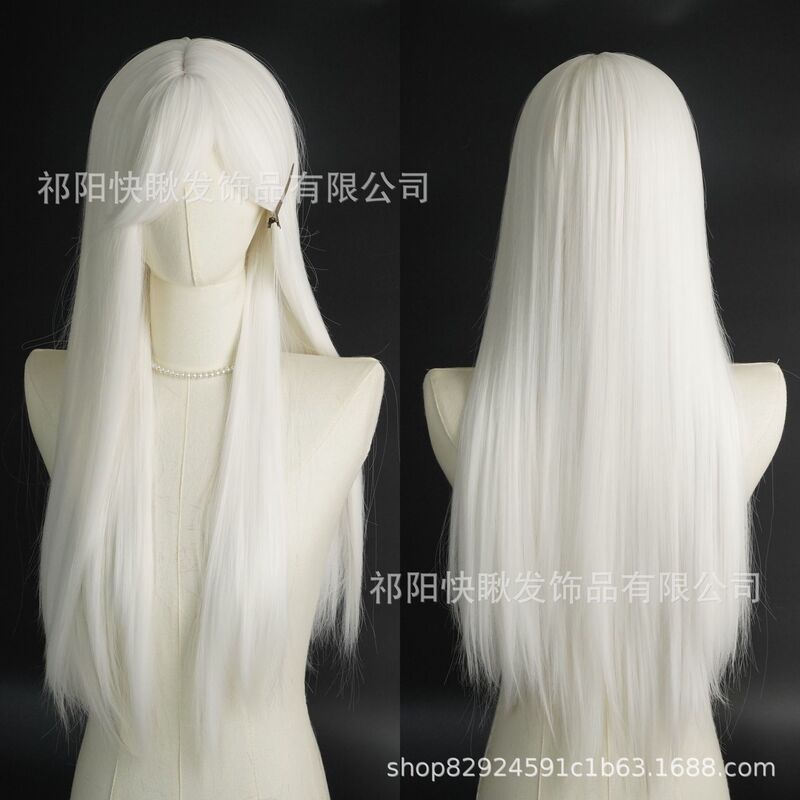 Quick Look 55cm Pure White Long Straight Hair Wig Lolita Gothic Style Full Headpiece