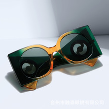 跨境款墨镜方框原片圆形金属装饰宽镜腿太阳镜欧美网红sunglasses