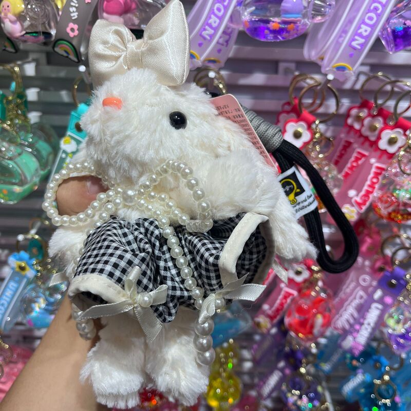 かわいい垂れ耳ウサギクマ黒チェック柄プリンセスドレス長耳ウサギ漫画おもちゃぬいぐるみ人形ペンダント|undefined