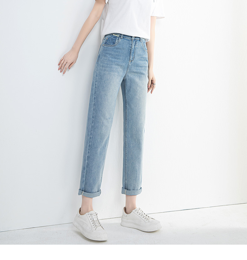 Quần jean nữ cạp cao ống rộng mỏng mùa hè, tôn dáng, viền gấu thời trang — Xanh denim chi tiết 19