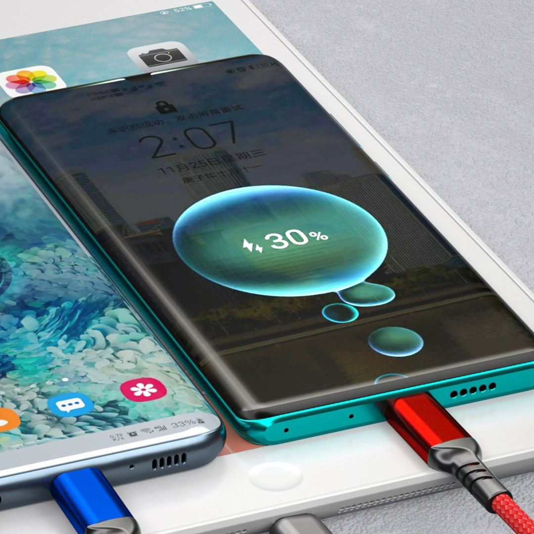 Huawei, apple, совместимый с тканью мобильный телефон, зарядный кабель, 6A, Android, три в одном, оптовый