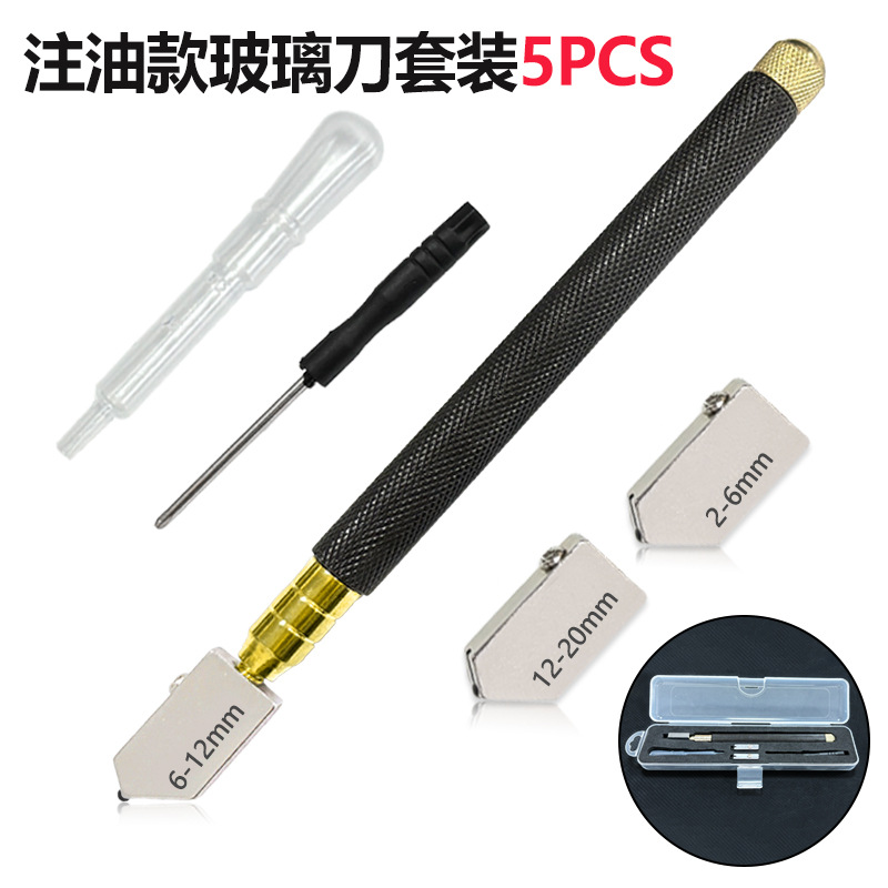 Juego de cuchillos de vidrio al por mayor de fábrica, cuchillo de vidrio engrasado, mango negro, cuchillo de corte de espejo, cabezal de corte de azulejos