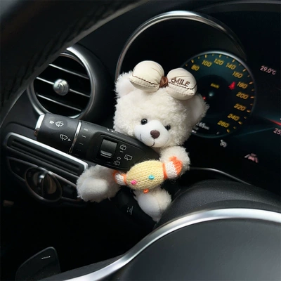 Net red cartoon bear cute Car ornaments - white-bow-bear-car-bar-decoration